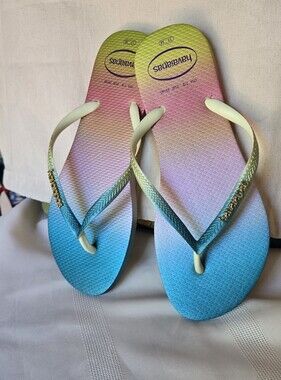 NEW Havaianas Ombre Slim Flip Flops in Blue, Pink, Yellow